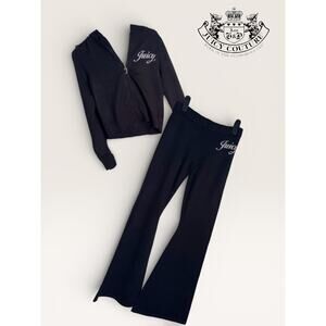 NWT Juicy Couture Y2K Rhinestone Knit Tracksuit White Hoodie Liquorice Set XL